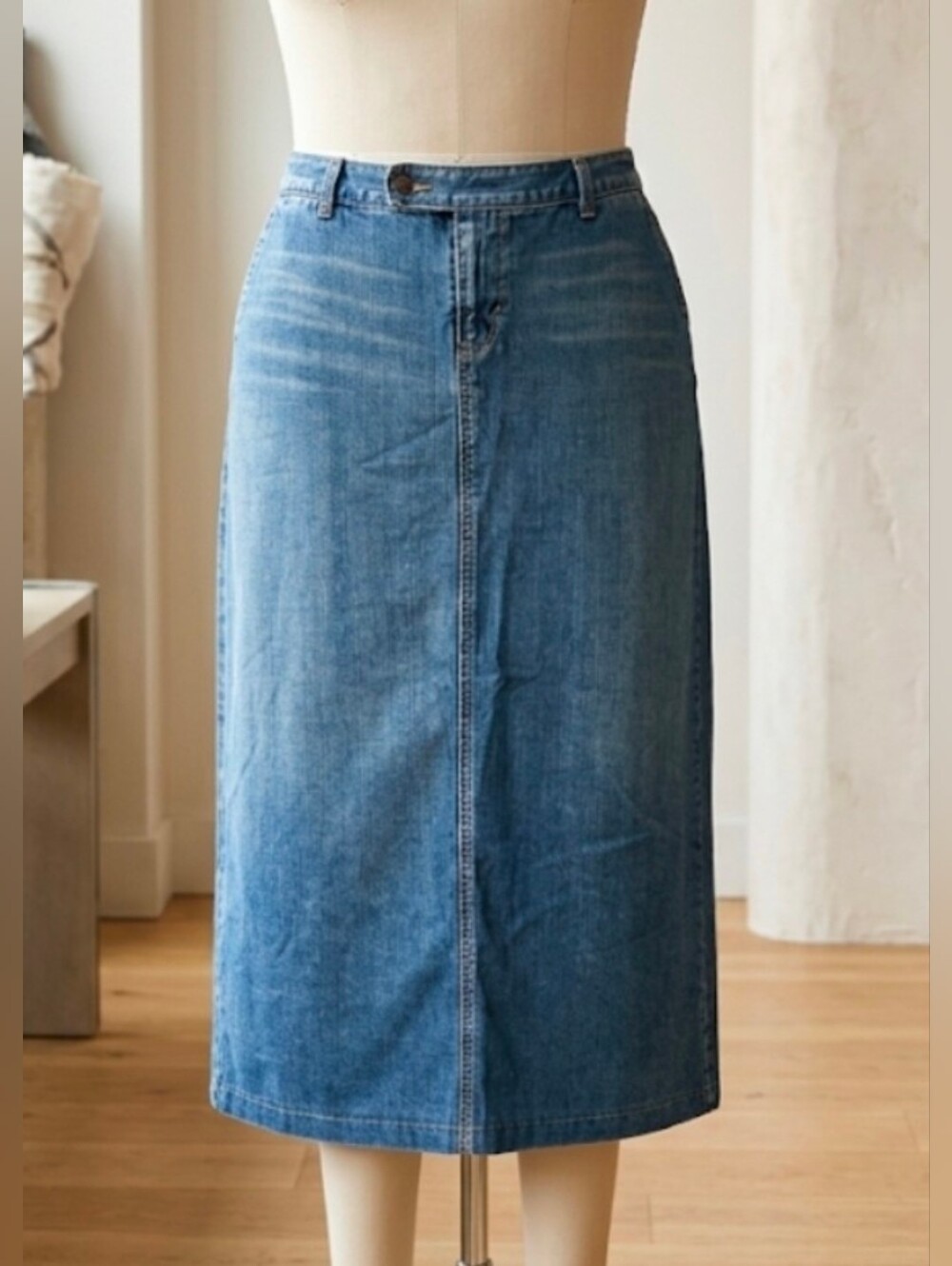Eddie Bauer Vintage 90s Denim Maxi Skirt Size 16 Button Pocket Modest Western